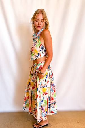 Aquatic Print Maxi Skirt / Ivory