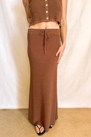 Knit Drawstring Maxi Skirt / Brown