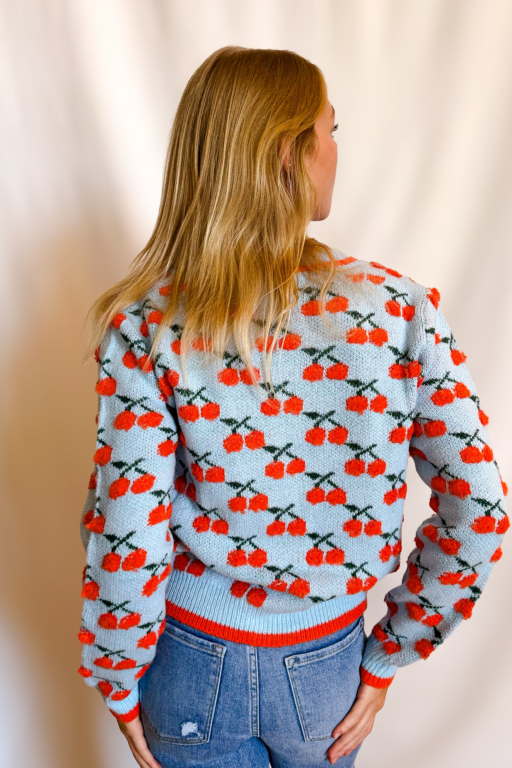 Bright Cherry Cardi Sweater / Blue