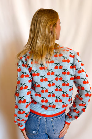 Bright Cherry Cardi Sweater / Blue