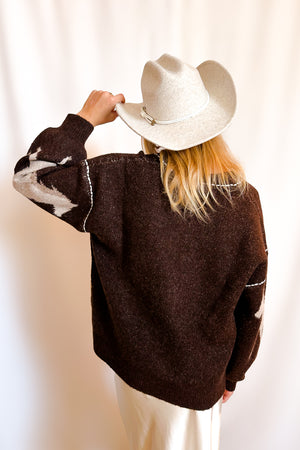 Equestrian Stitch Detail Cardigan Sweater / Brown