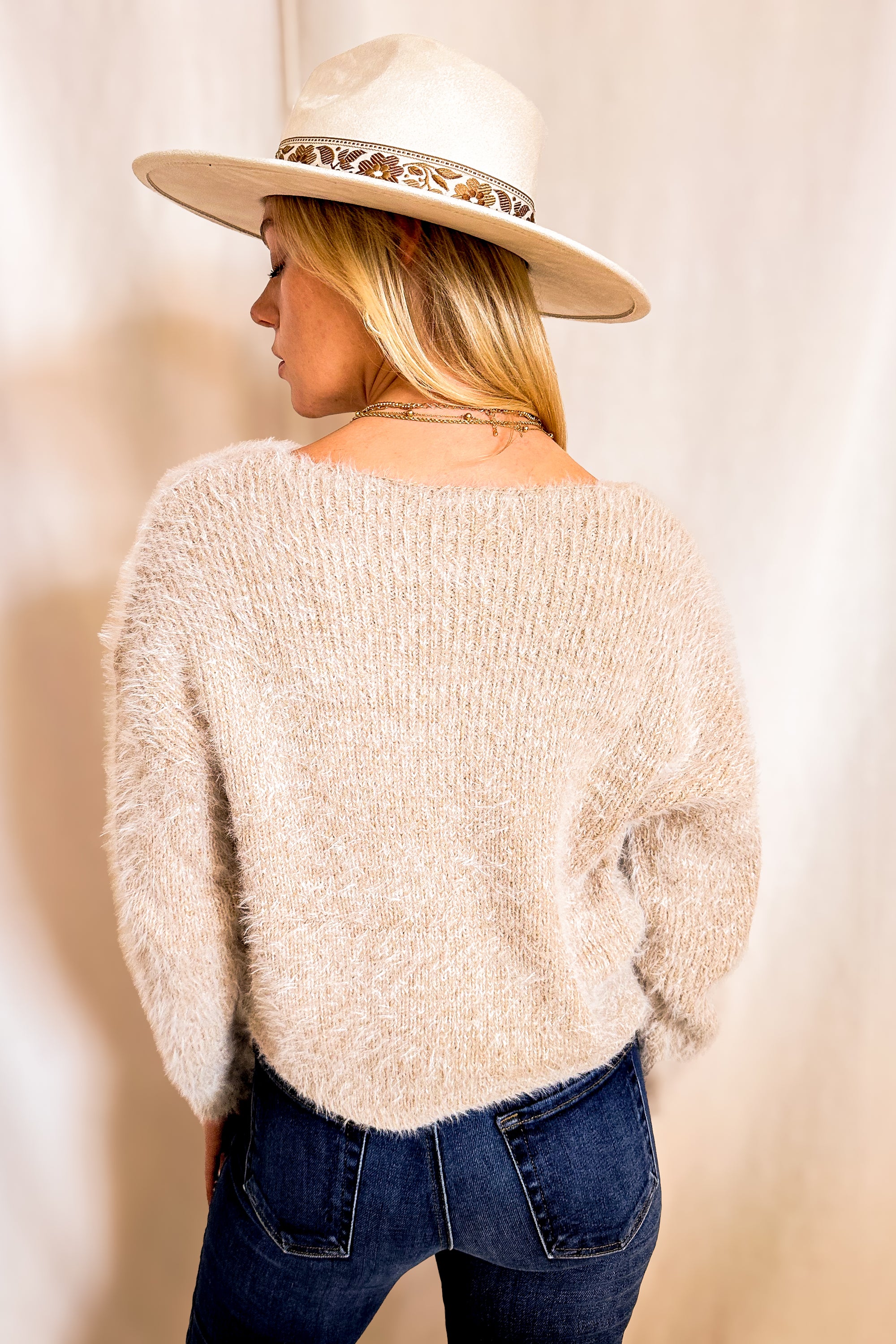 Mohair V-Neck Cropped Sweater / Sand