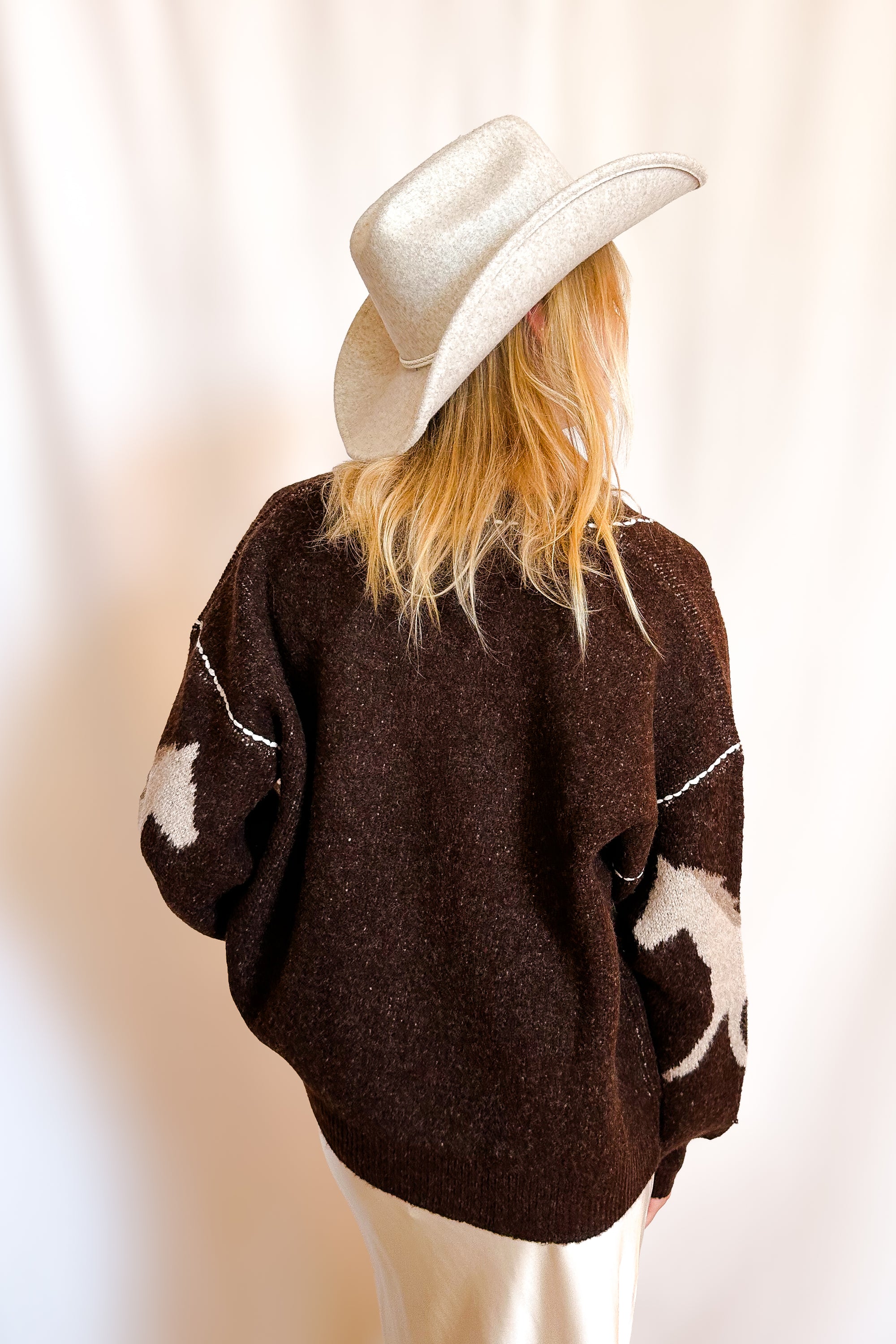 Equestrian Stitch Detail Cardigan Sweater / Brown