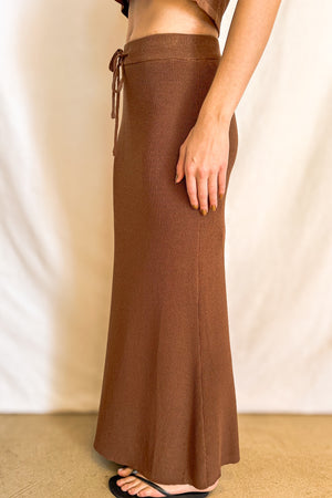 Knit Drawstring Maxi Skirt / Brown