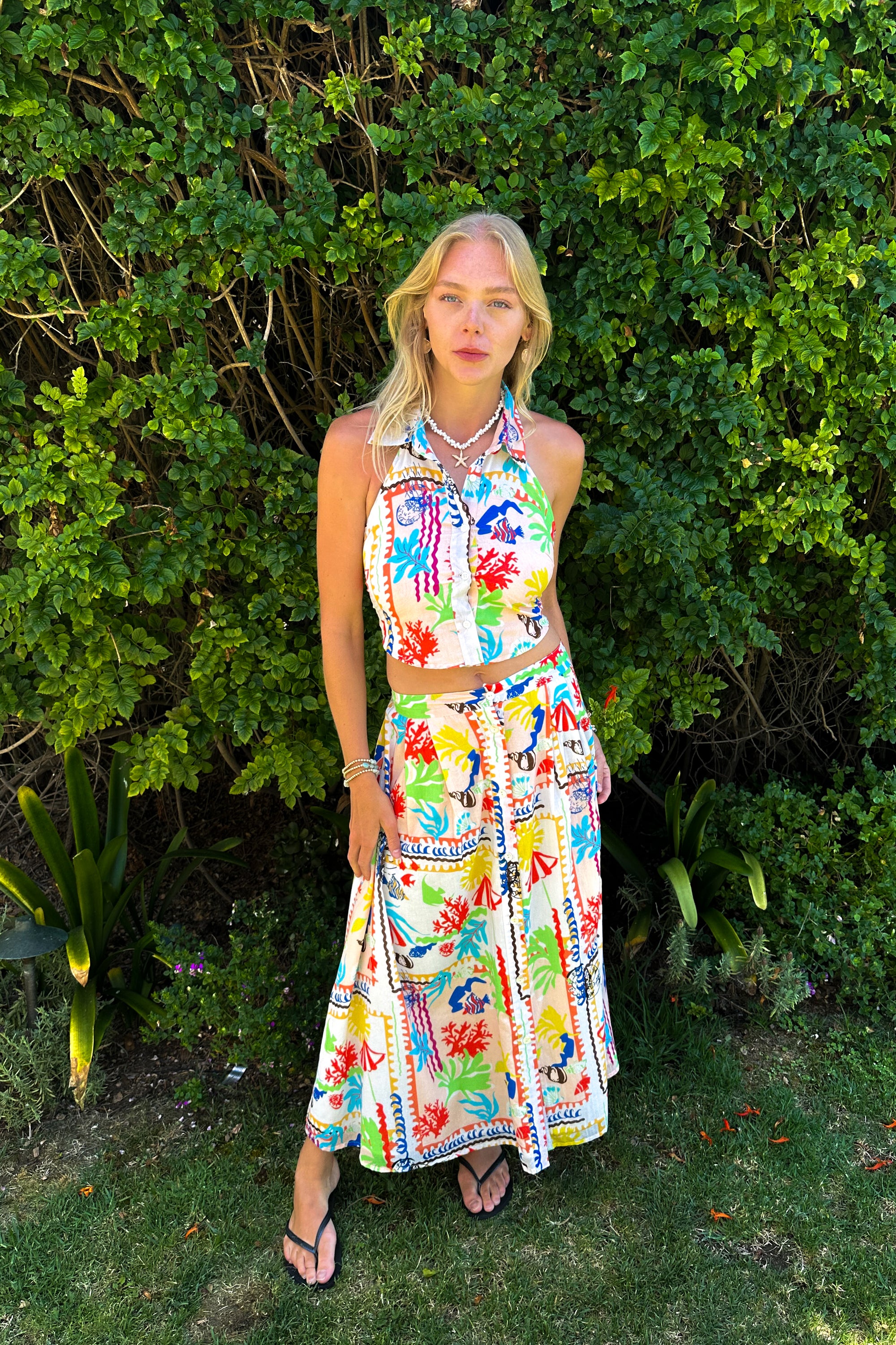 Aquatic Print Maxi Skirt / Ivory
