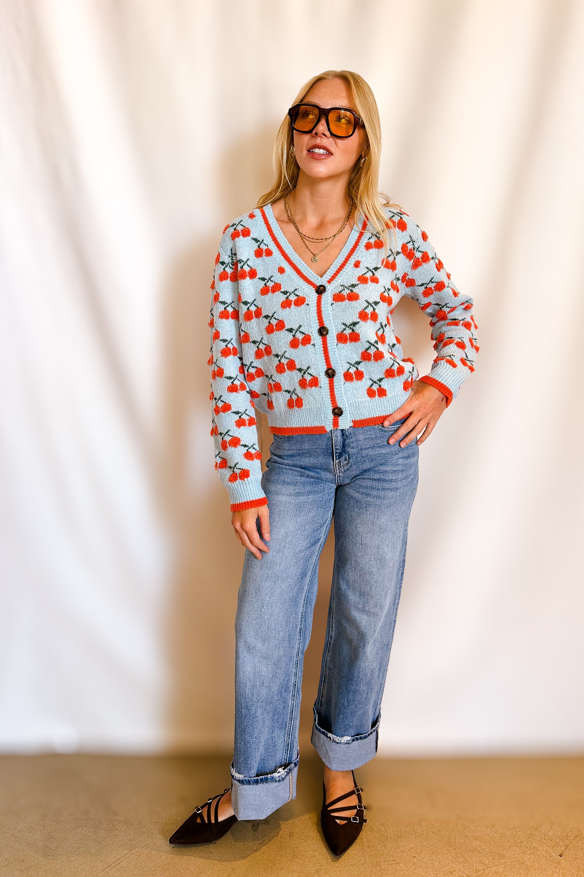 Bright Cherry Cardi Sweater / Blue