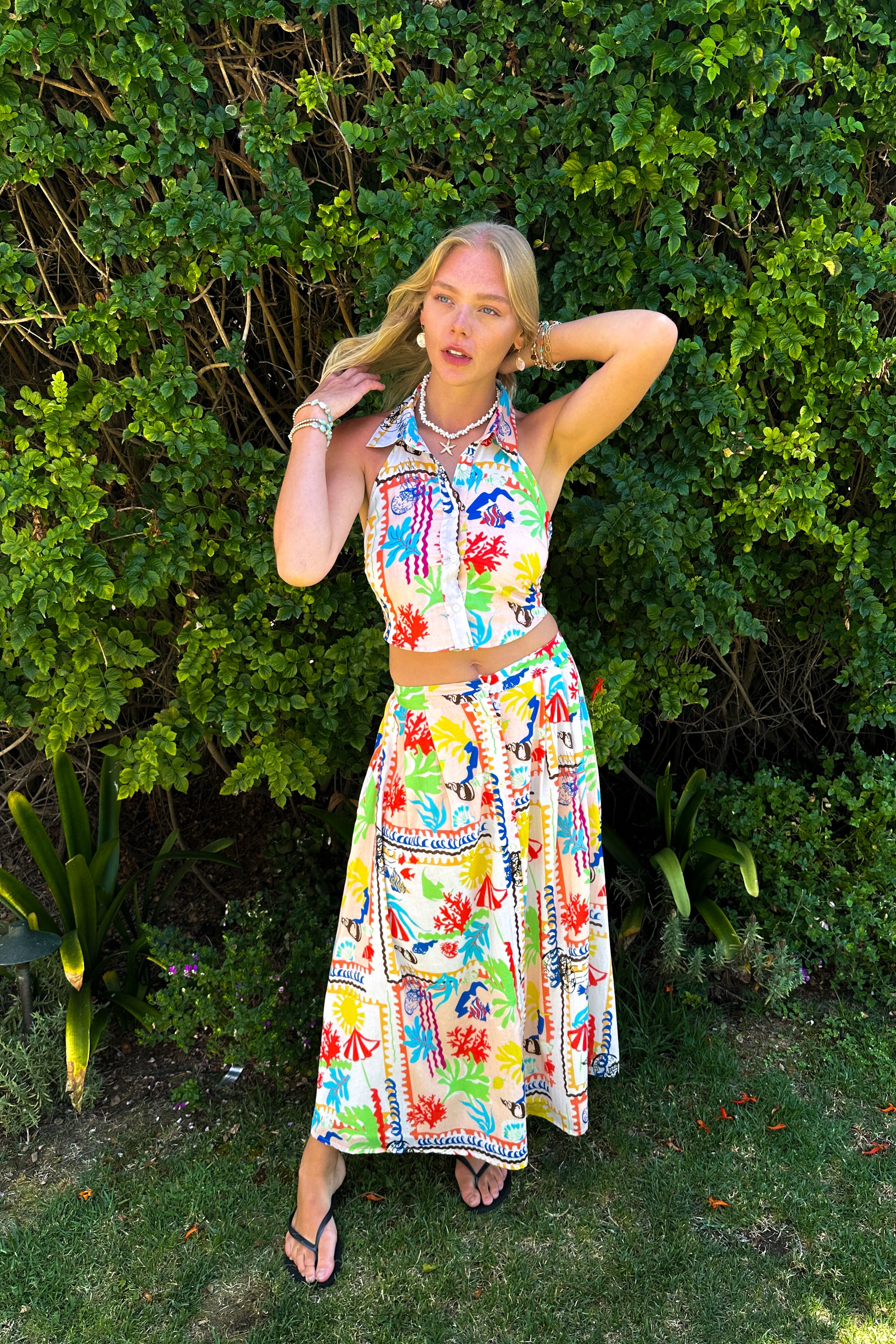 Aquatic Print Maxi Skirt / Ivory