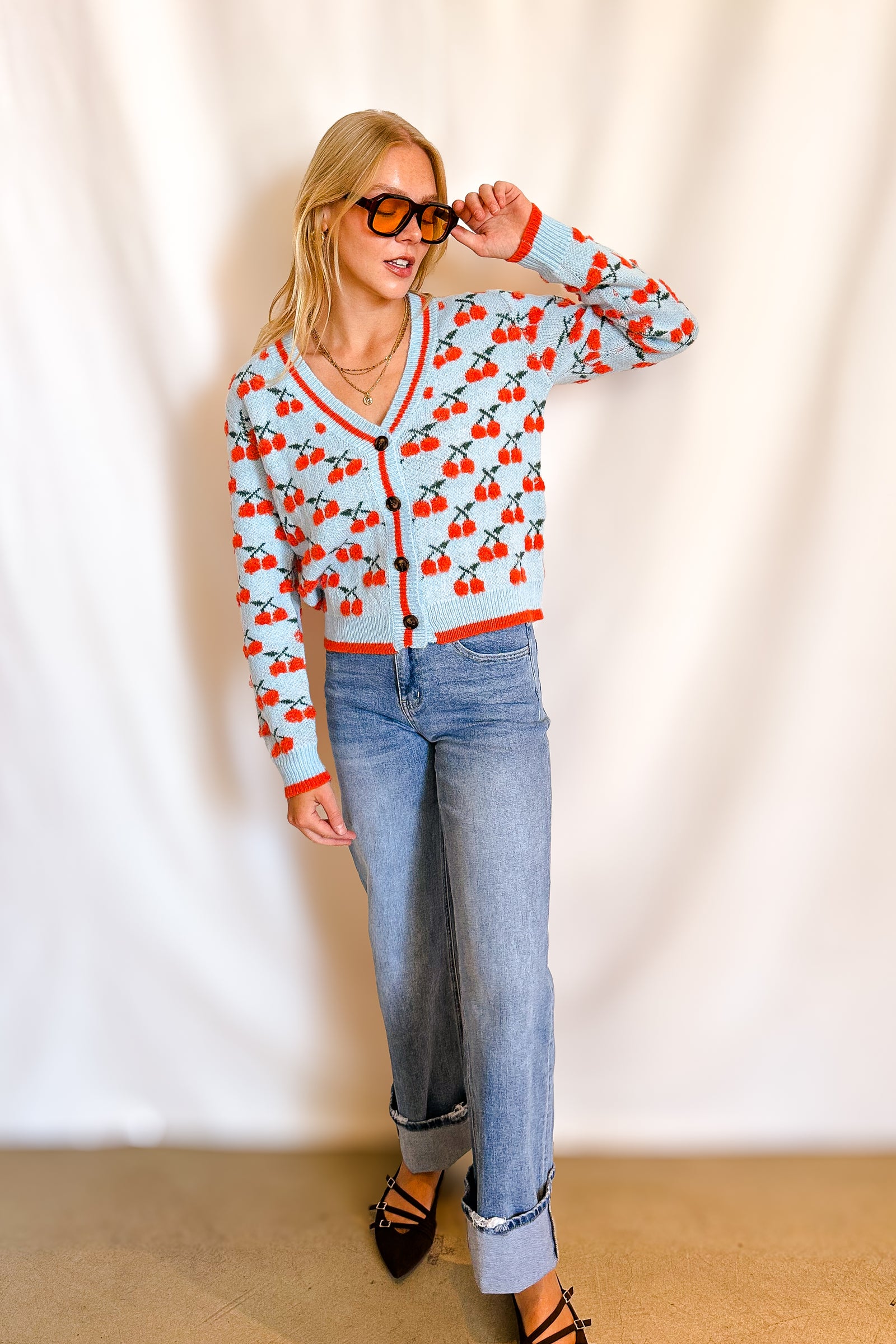 Bright Cherry Cardi Sweater / Blue