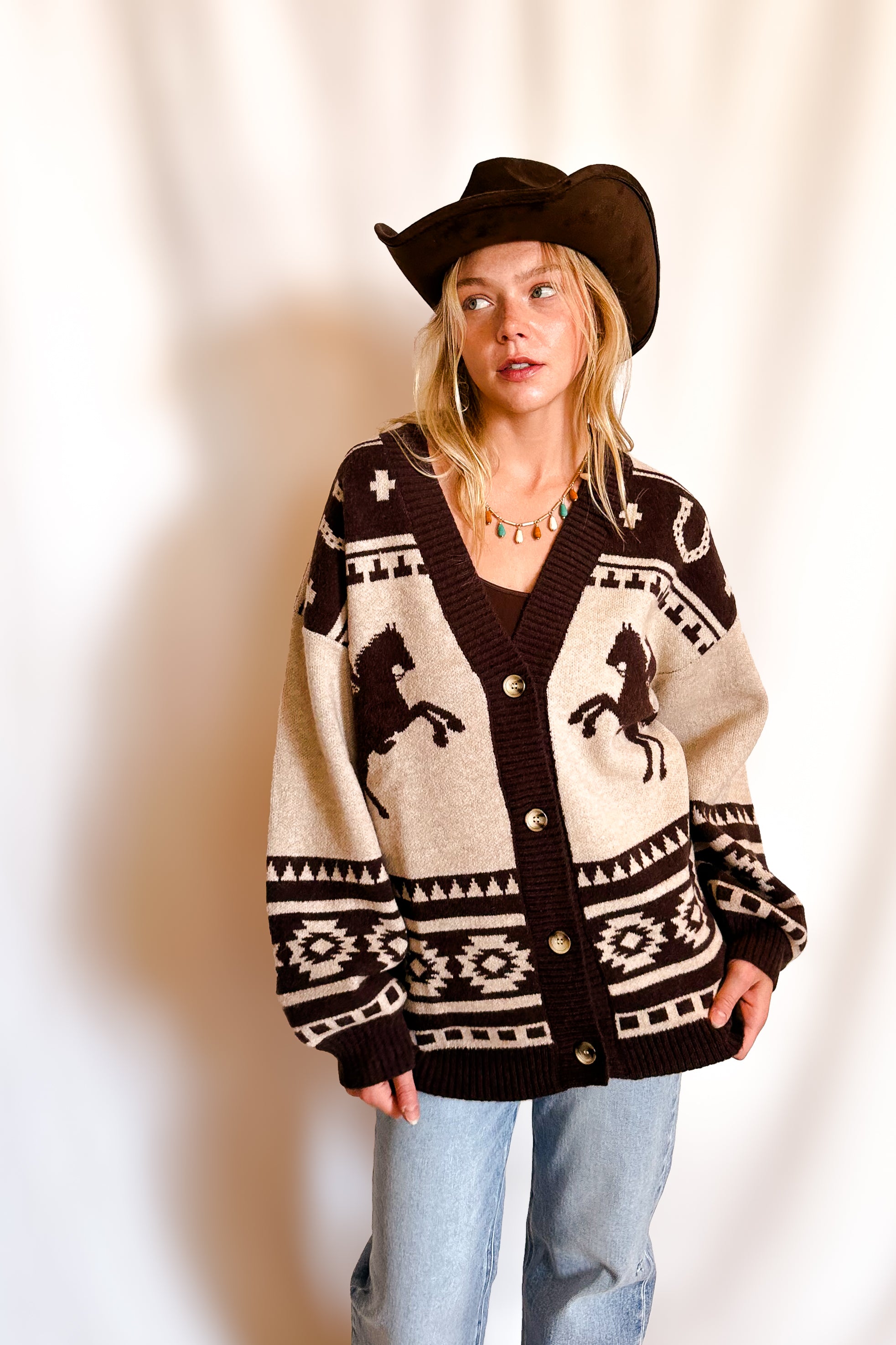 El Paso Desert Trails Button Cardigan / Taupe