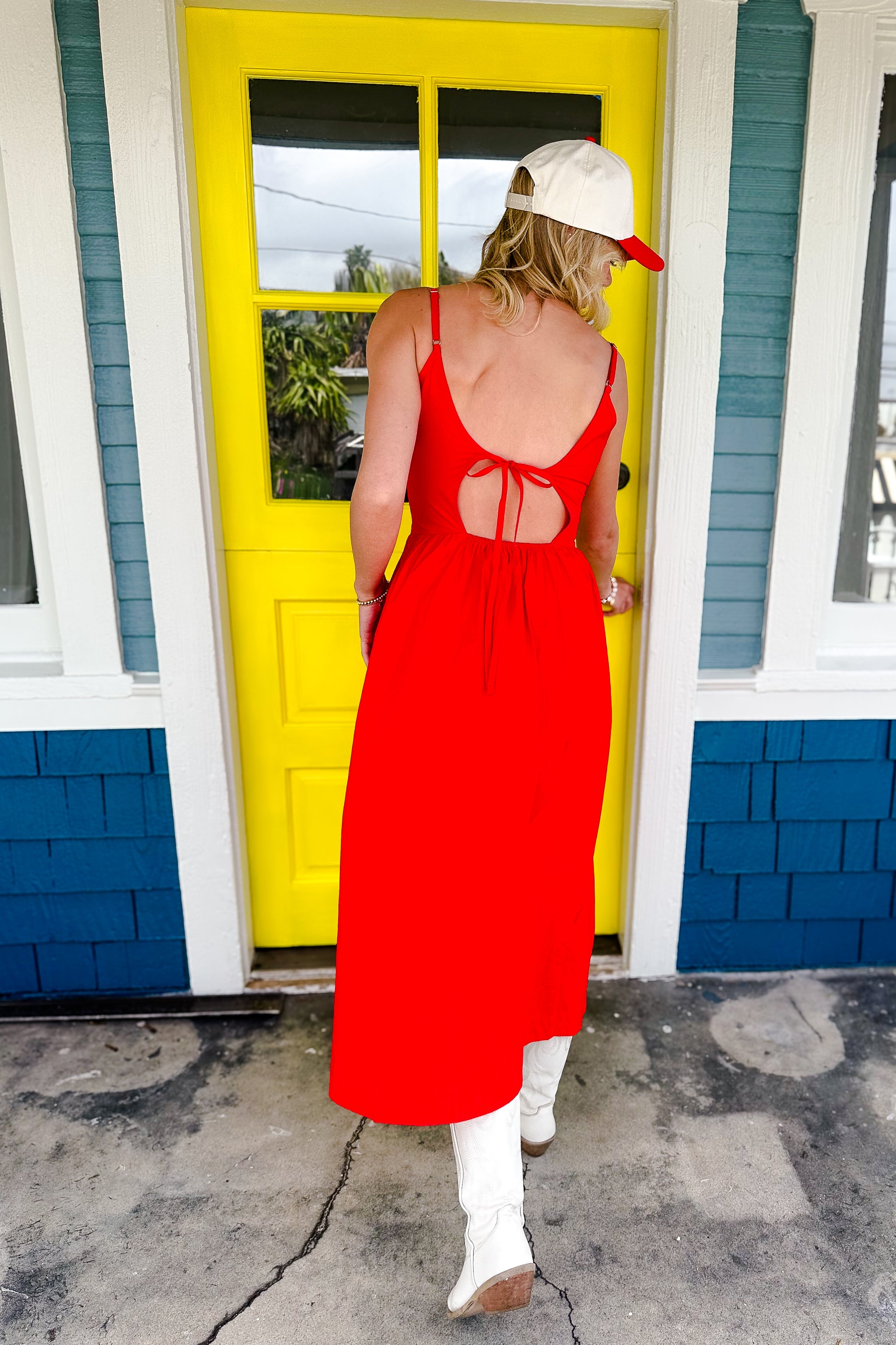 Poplin Tie Back Maxi Dress / Red - Merrilee's Swimwear Poplin Tie Back Maxi Dress / Red - Merrilee's Swimwear