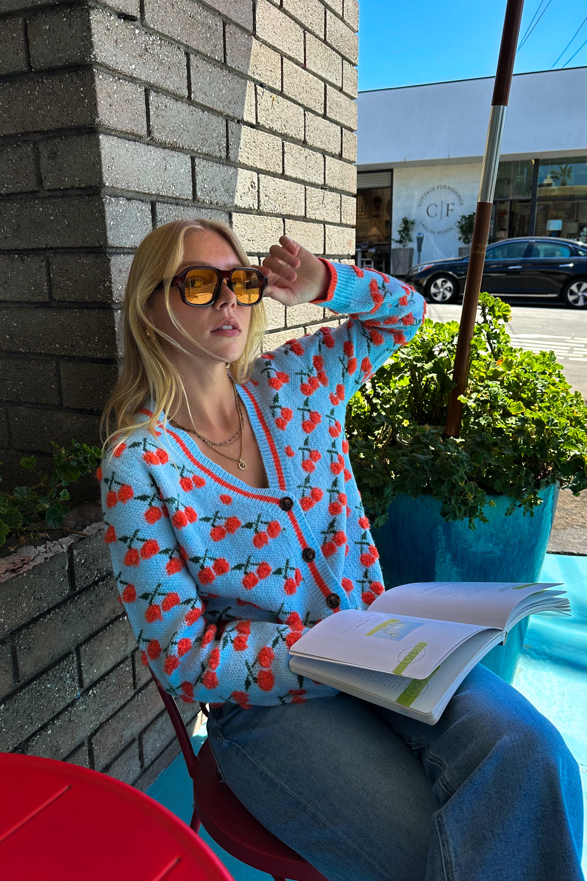 Bright Cherry Cardi Sweater / Blue