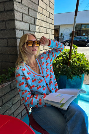 Bright Cherry Cardi Sweater / Blue
