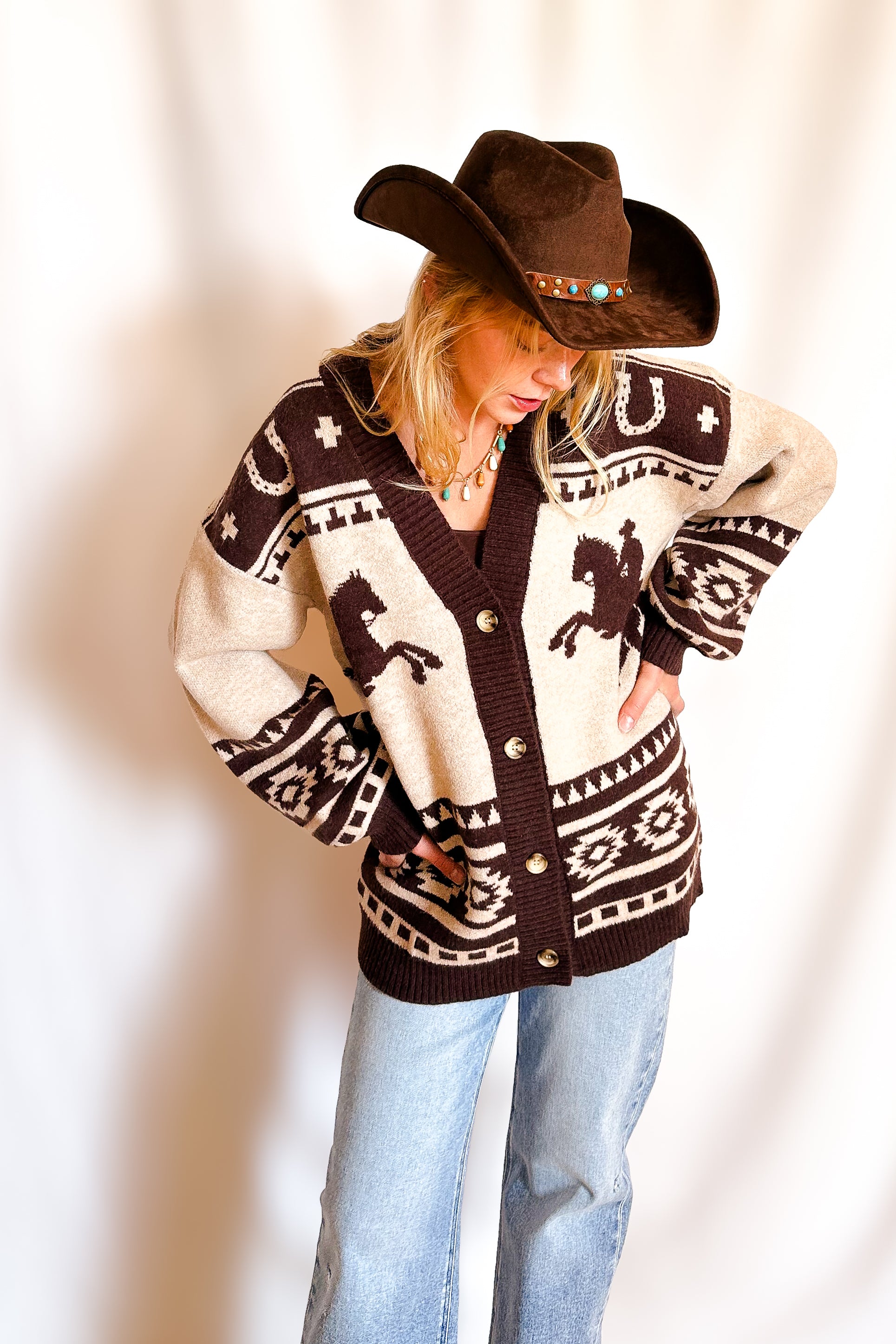 El Paso Desert Trails Button Cardigan / Taupe
