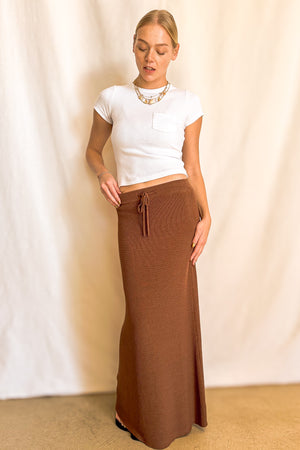 Knit Drawstring Maxi Skirt / Brown