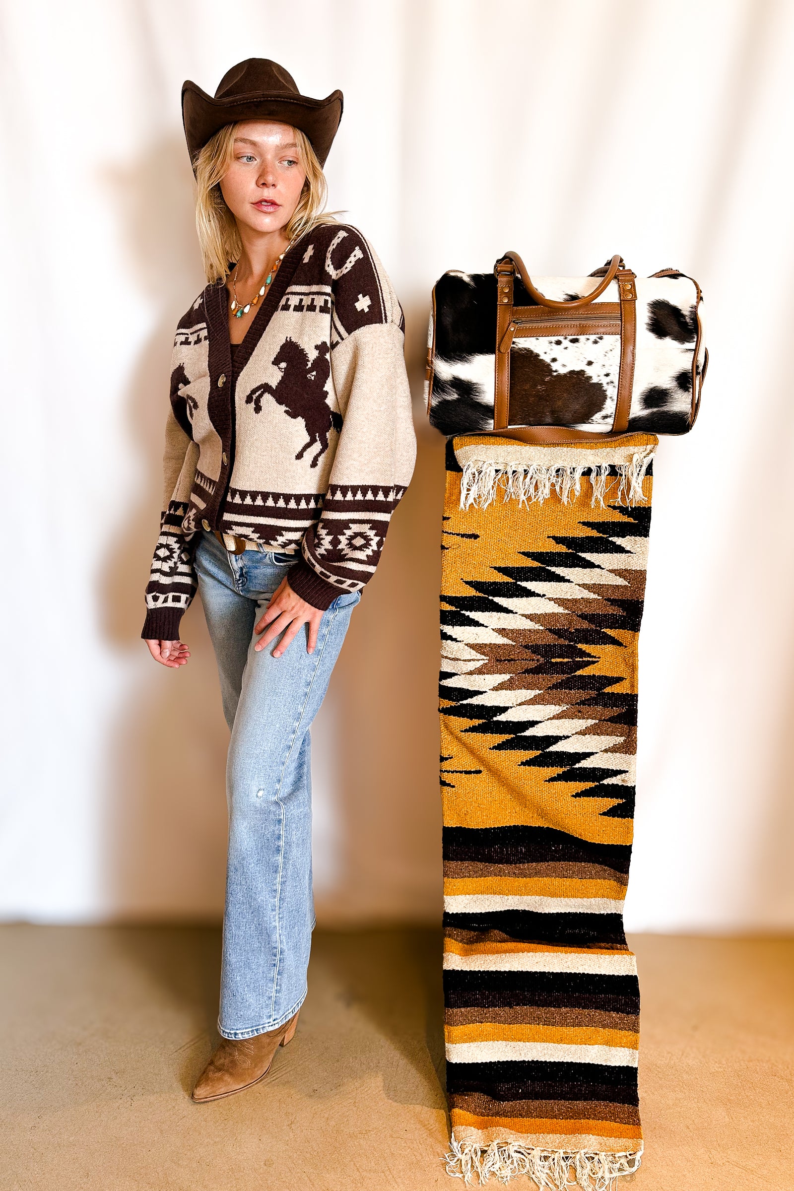 Mexican Indian Diamond Blanket / Mustard / 4 x 7