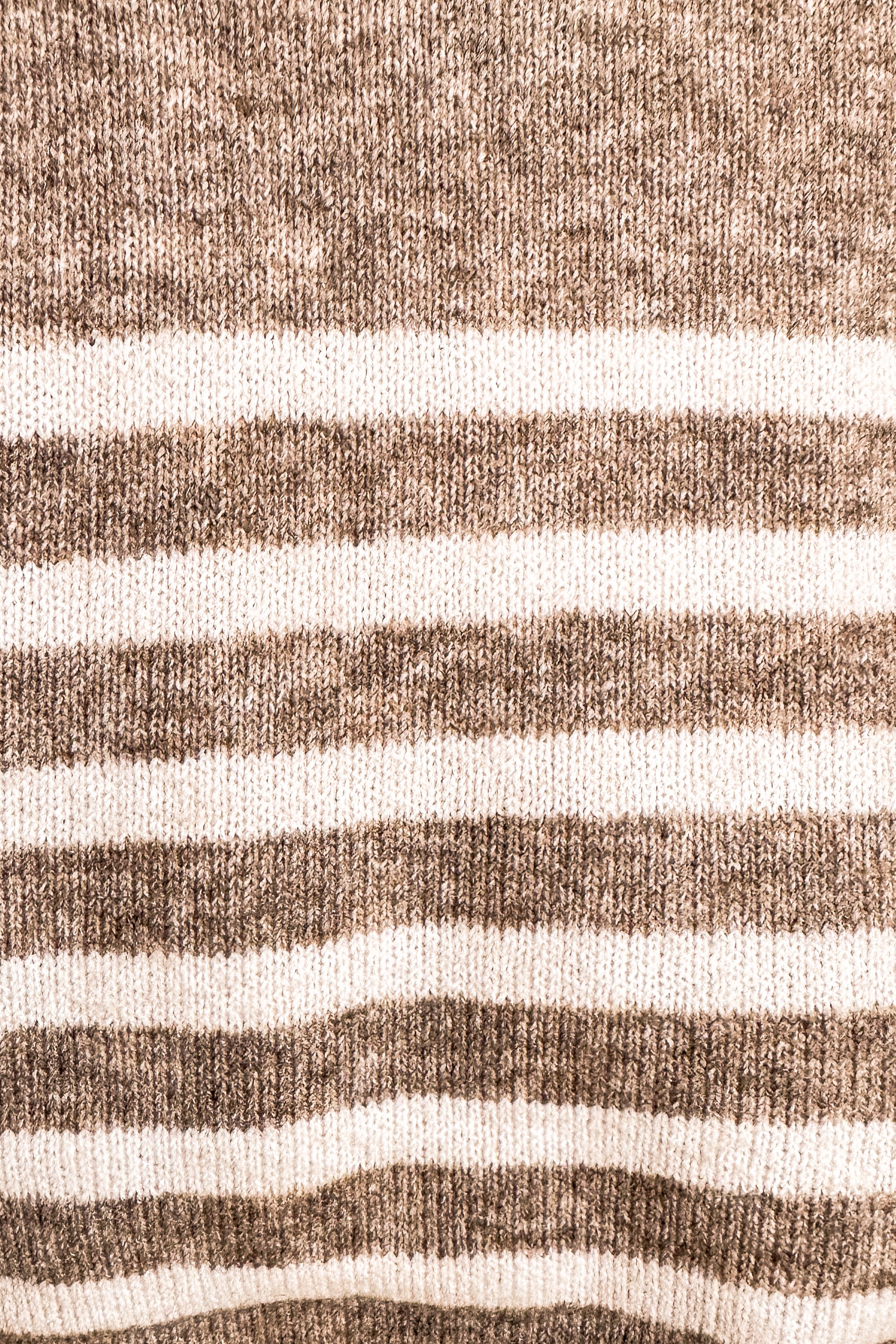 Striped Wool Blend Collar V Neck Sweater / Mocha