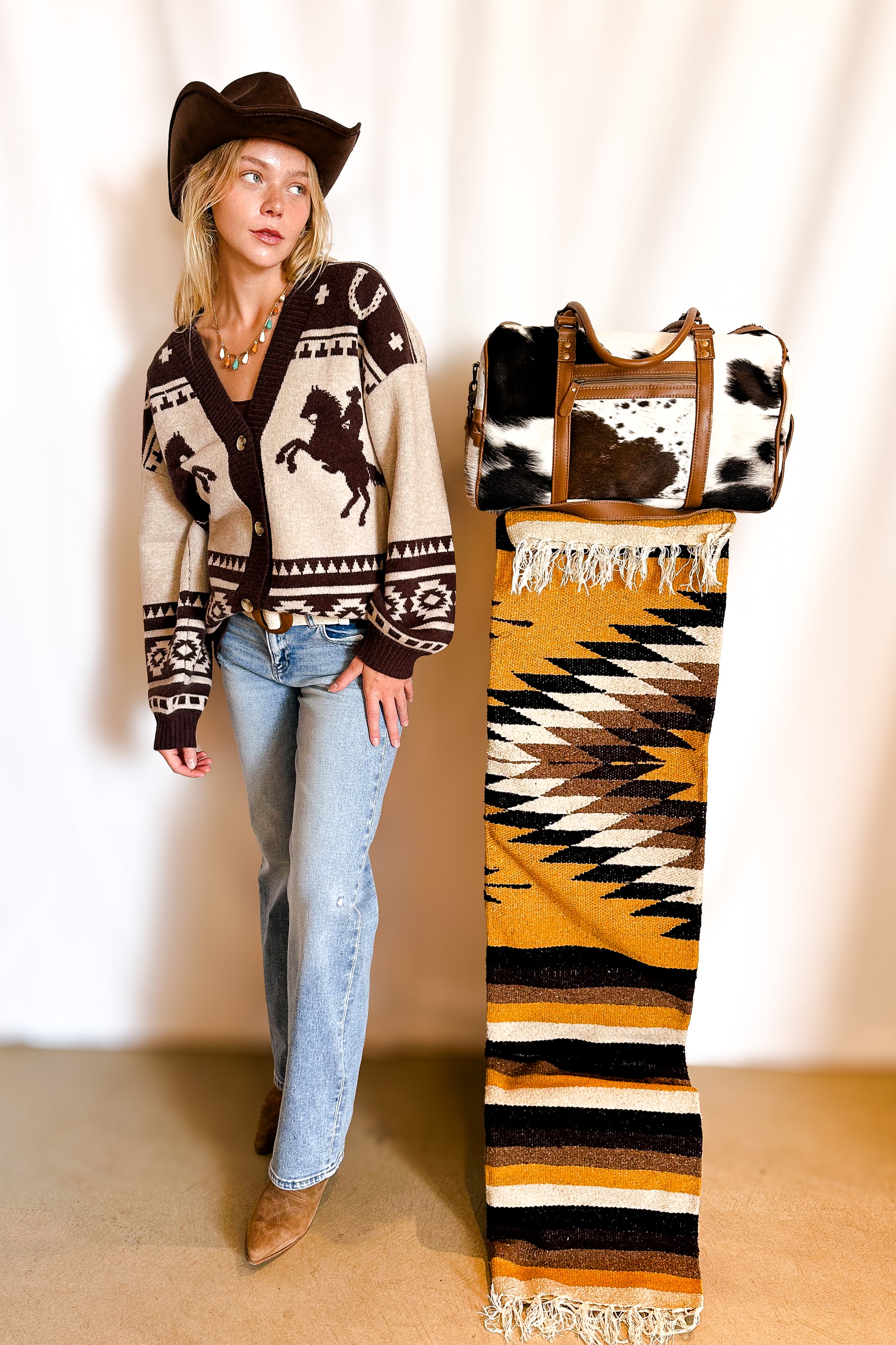 Mexican Indian Diamond Blanket / Mustard / 4 x 7