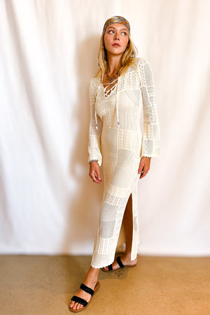 Fine Crochet Long Sleeve Maxi Dress / Ivory