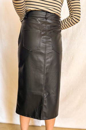 Vegan Leather Midi Skirt / Black