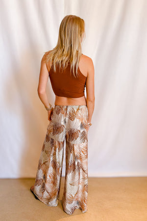 Rustic Palm Drawstring Wide Leg Pant / Natural