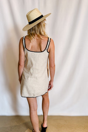 Linen Sleeveless Piping Detail Short Dress / Oat