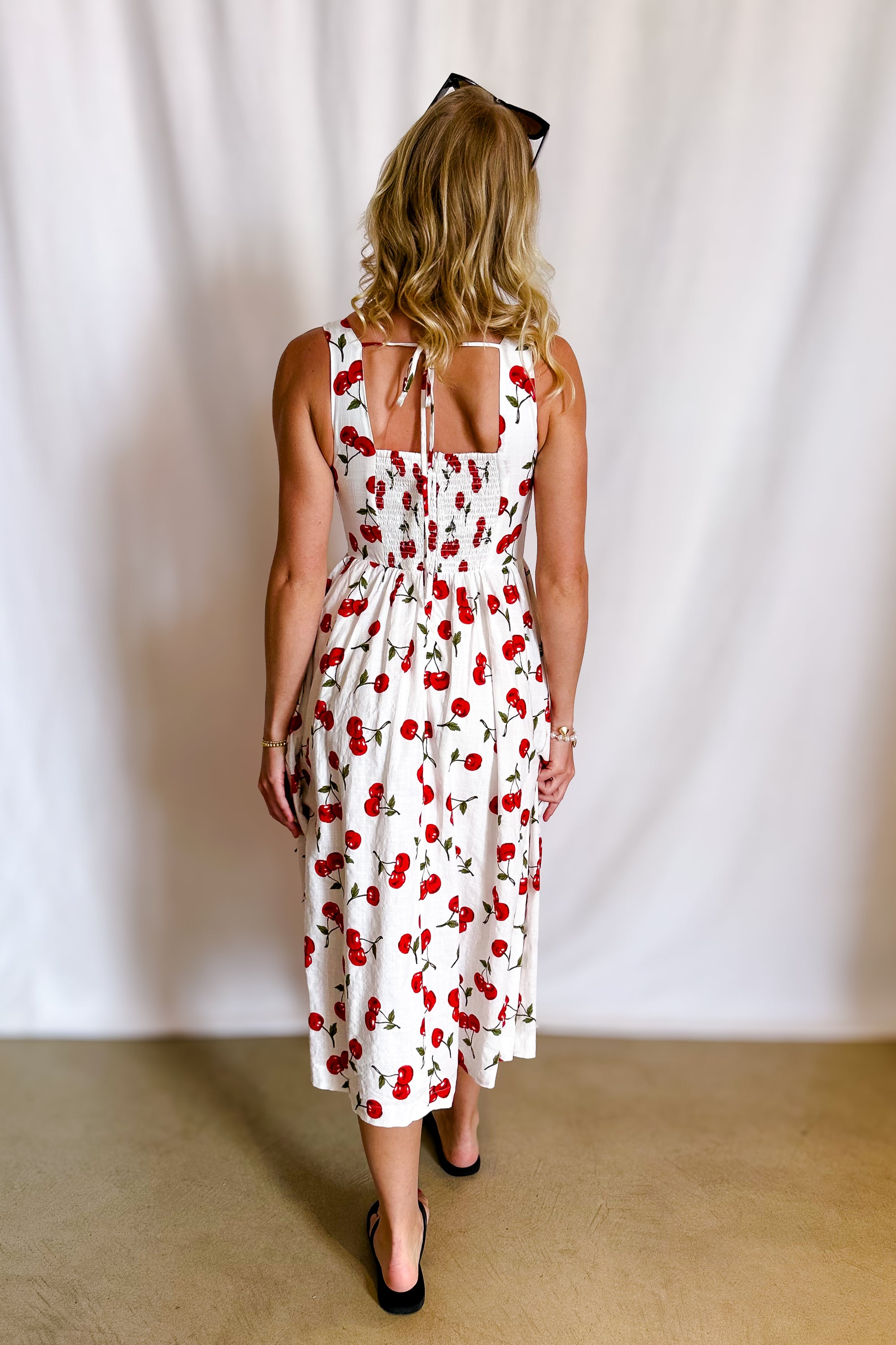 Cherry Print Midi Tank Dress / White