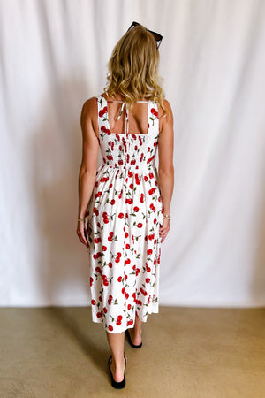 Cherry Print Midi Tank Dress / White