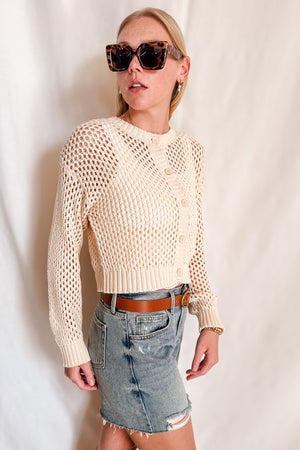 Crochet Knit Button Down Cardigan / Beige