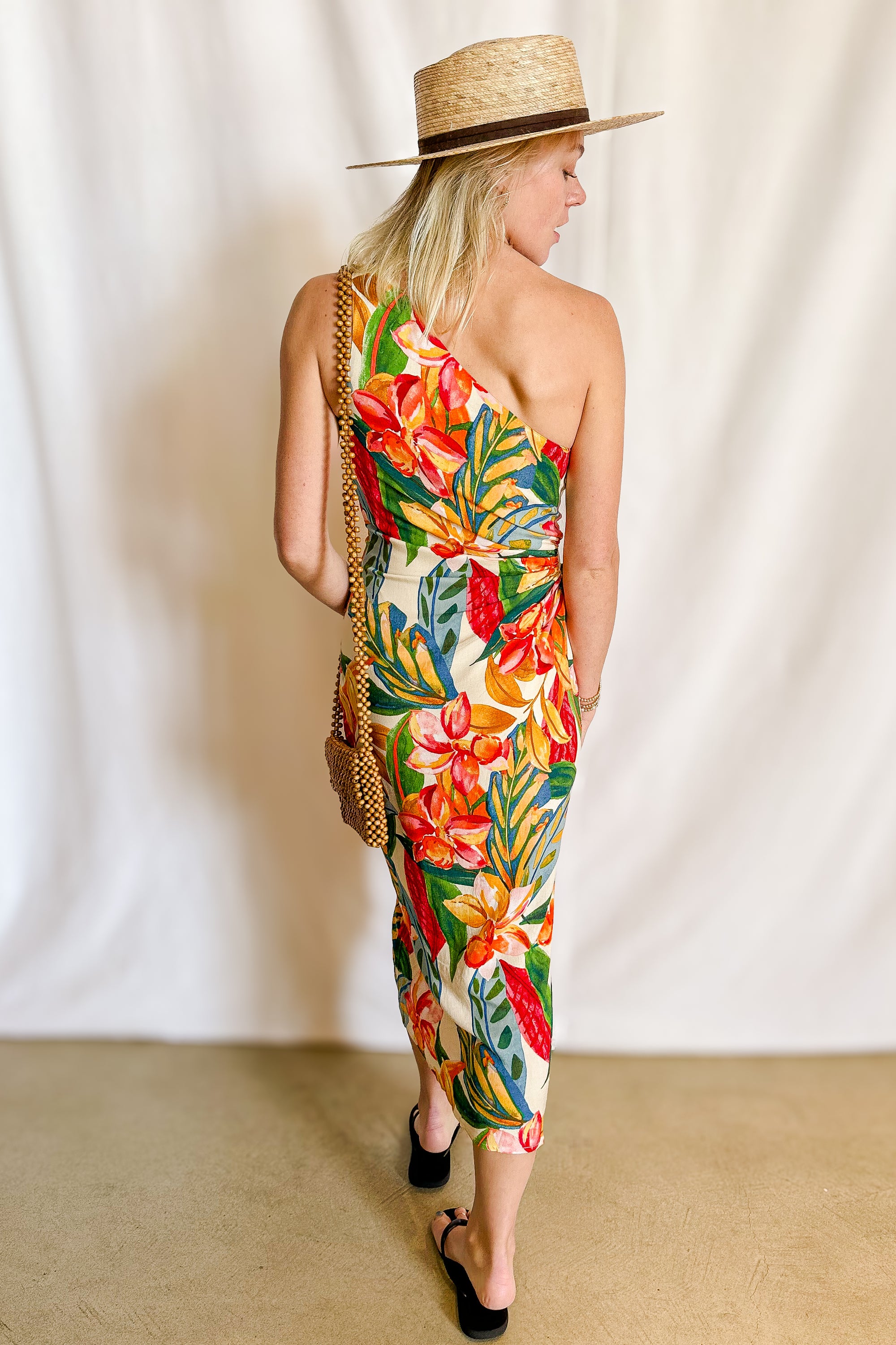 Figi Floral One Shoulder Midi Dress / Natural