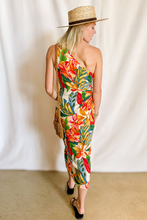 Figi Floral One Shoulder Midi Dress / Natural