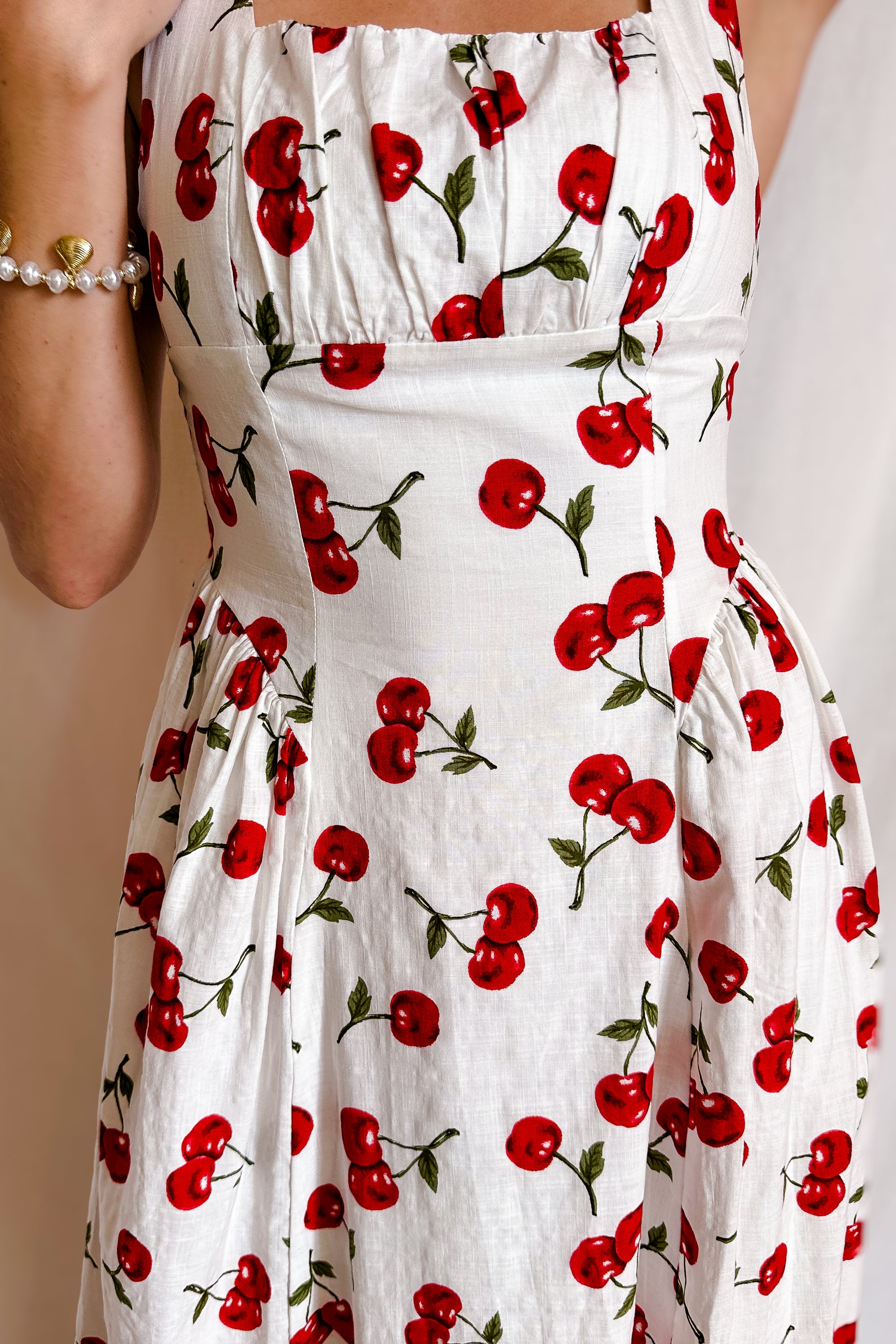 Cherry Print Midi Tank Dress / White