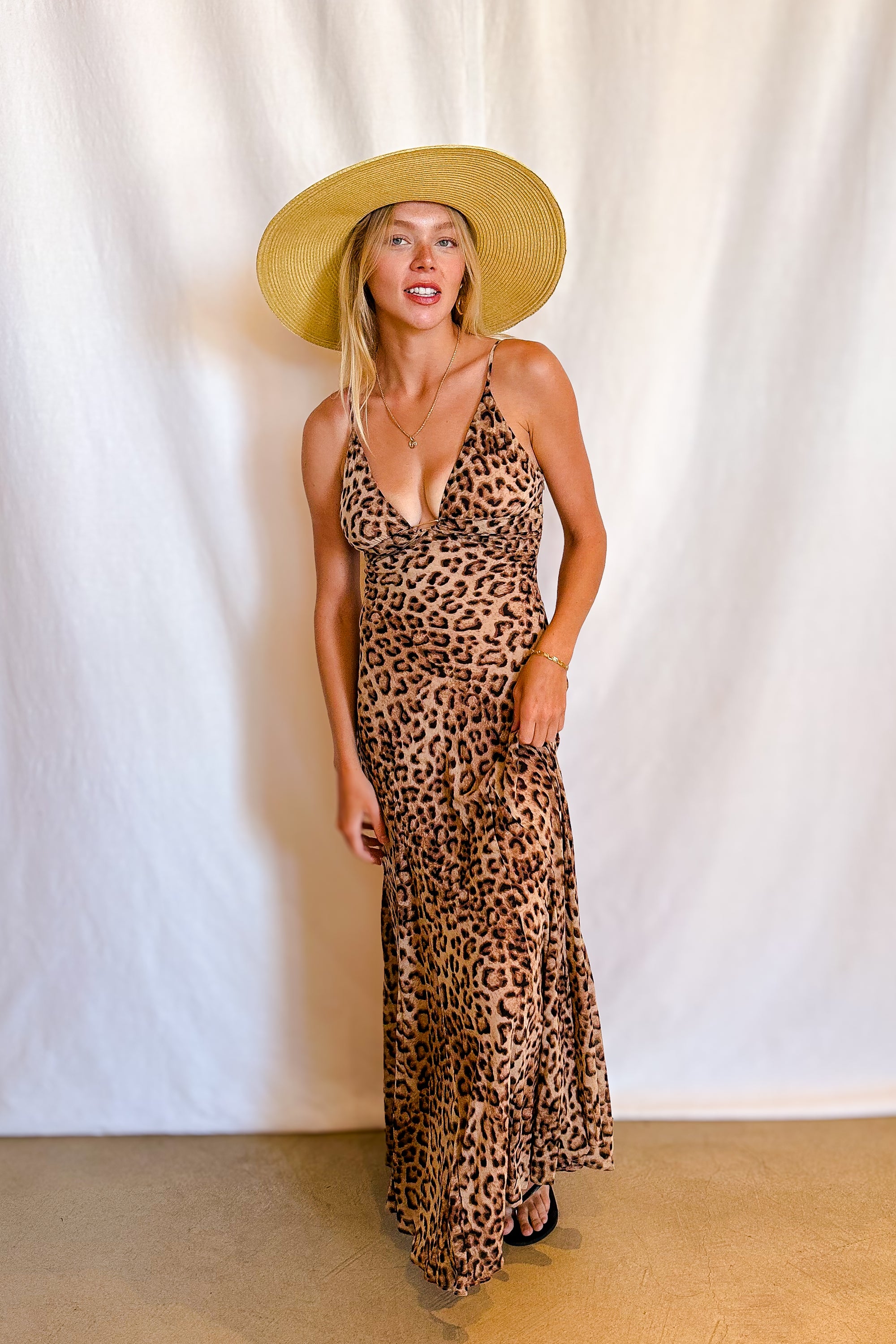 Leopard Chiffon Mermaid Maxi Dress / Brown