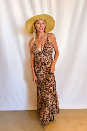 Leopard Chiffon Mermaid Maxi Dress / Brown