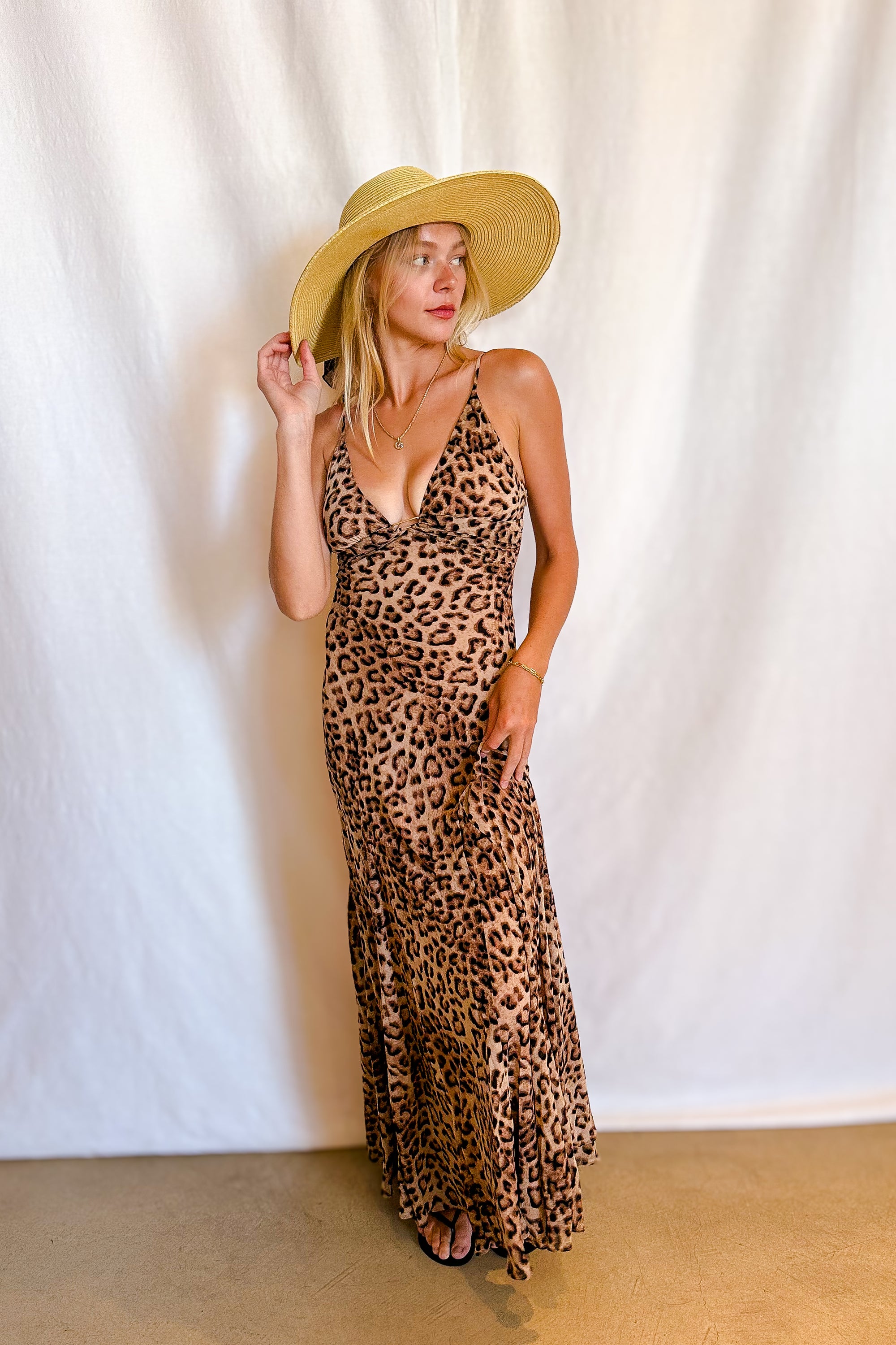 Leopard Chiffon Mermaid Maxi Dress / Brown