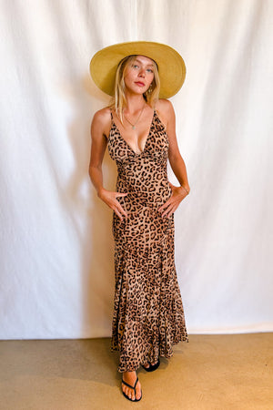 Leopard Chiffon Mermaid Maxi Dress / Brown