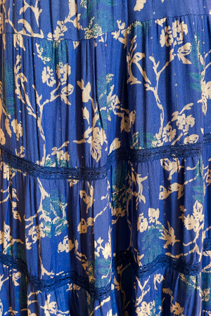 Beige Twig Floral Maxi Skirt / Blue