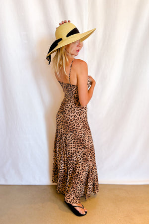 Leopard Chiffon Mermaid Maxi Dress / Brown
