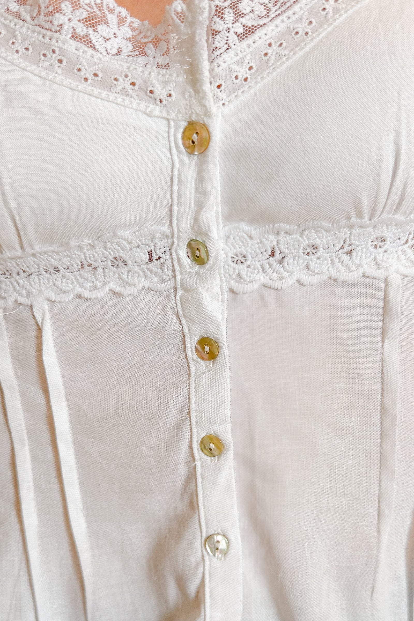 Boho Lace Trim Button Up Camisole Top / White