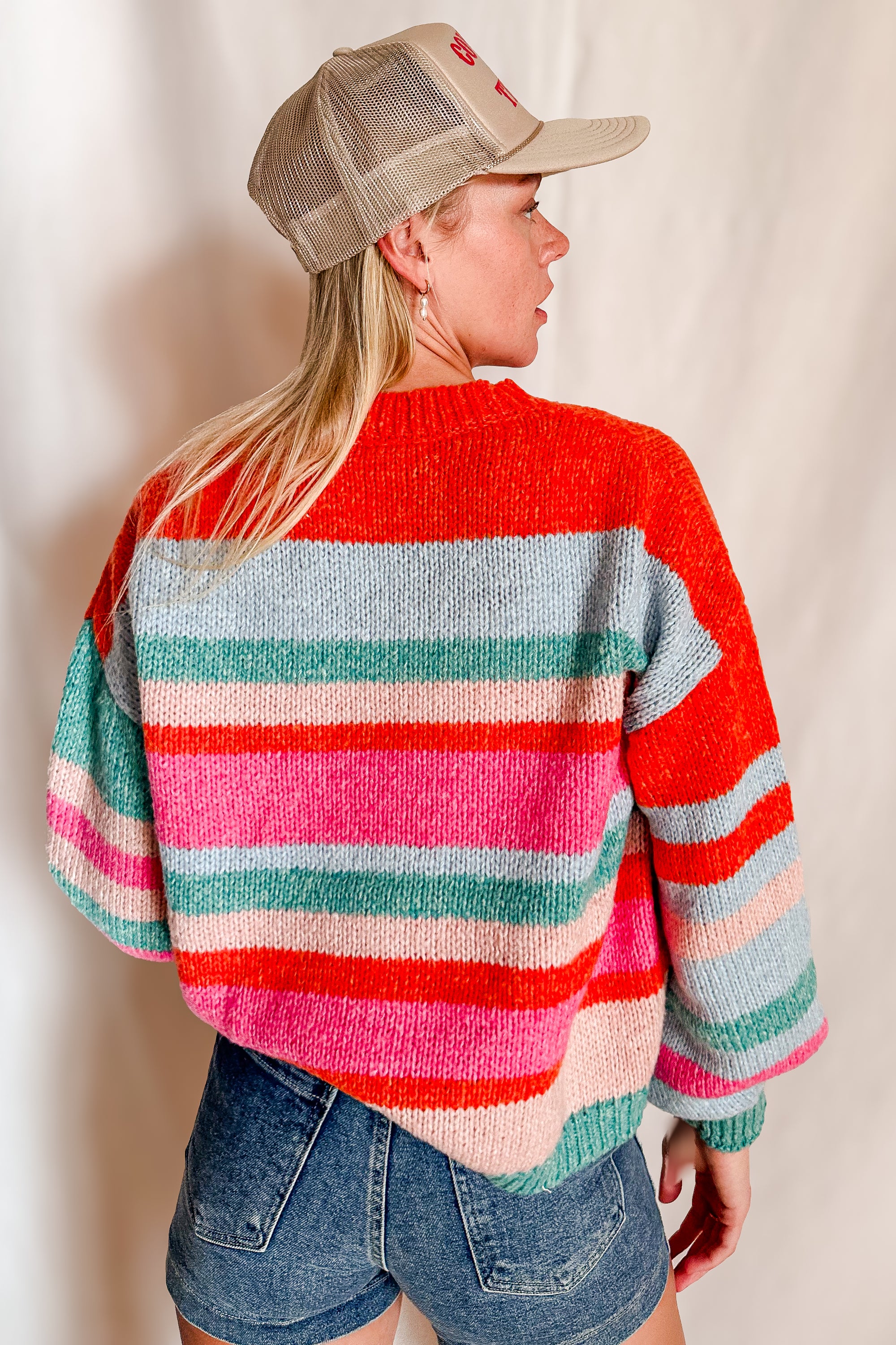 Bright Soft Multi Striped Crewneck Sweater / Pink