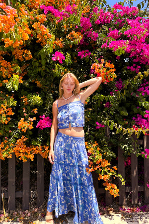 Beige Twig Floral Cami Top / Blue