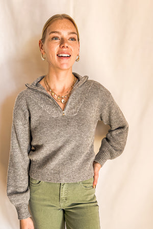 Quarter Zip Casual Sweater / Heather Grey