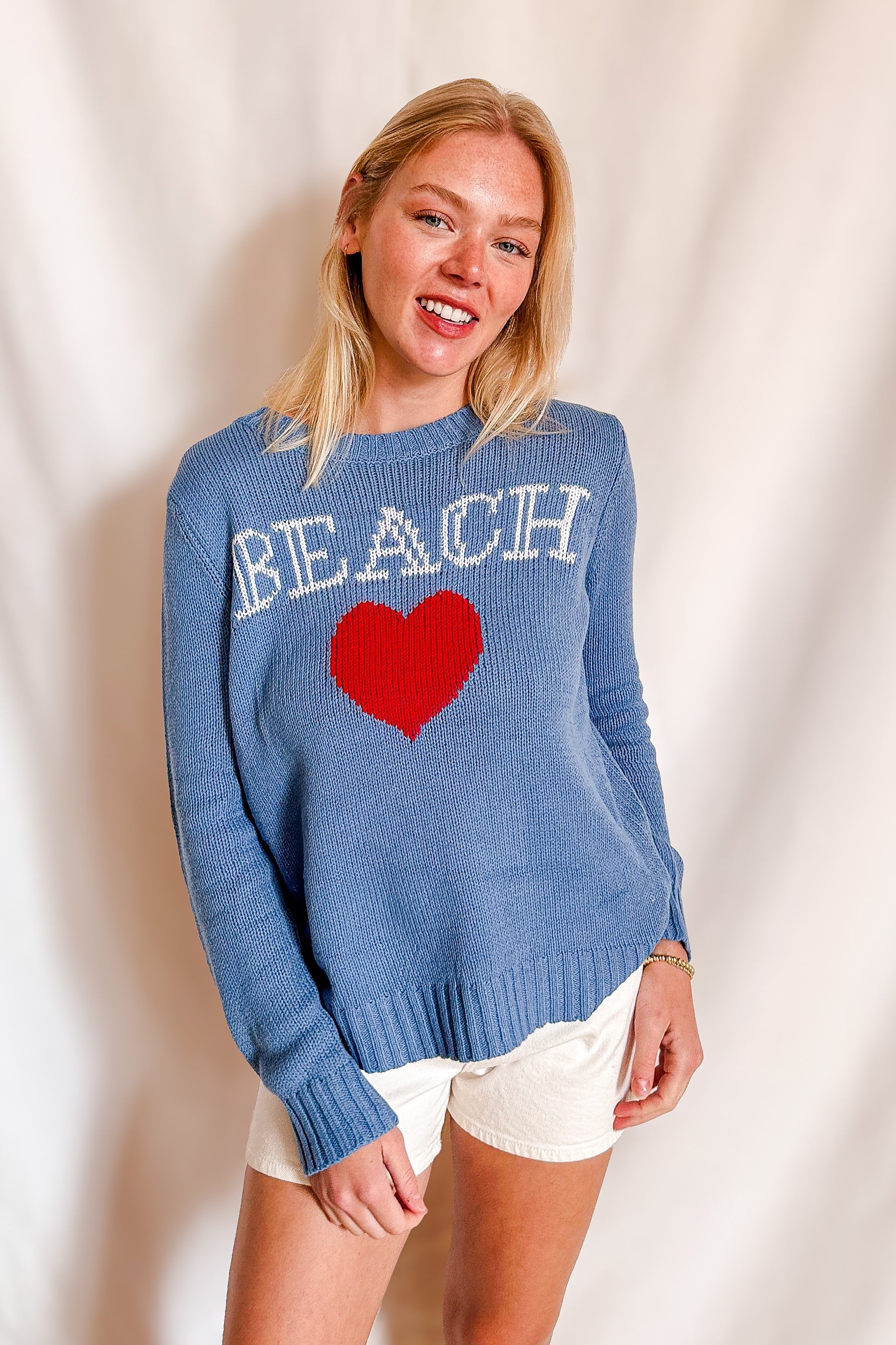 Beach Heart Crewneck Sweater / Blue