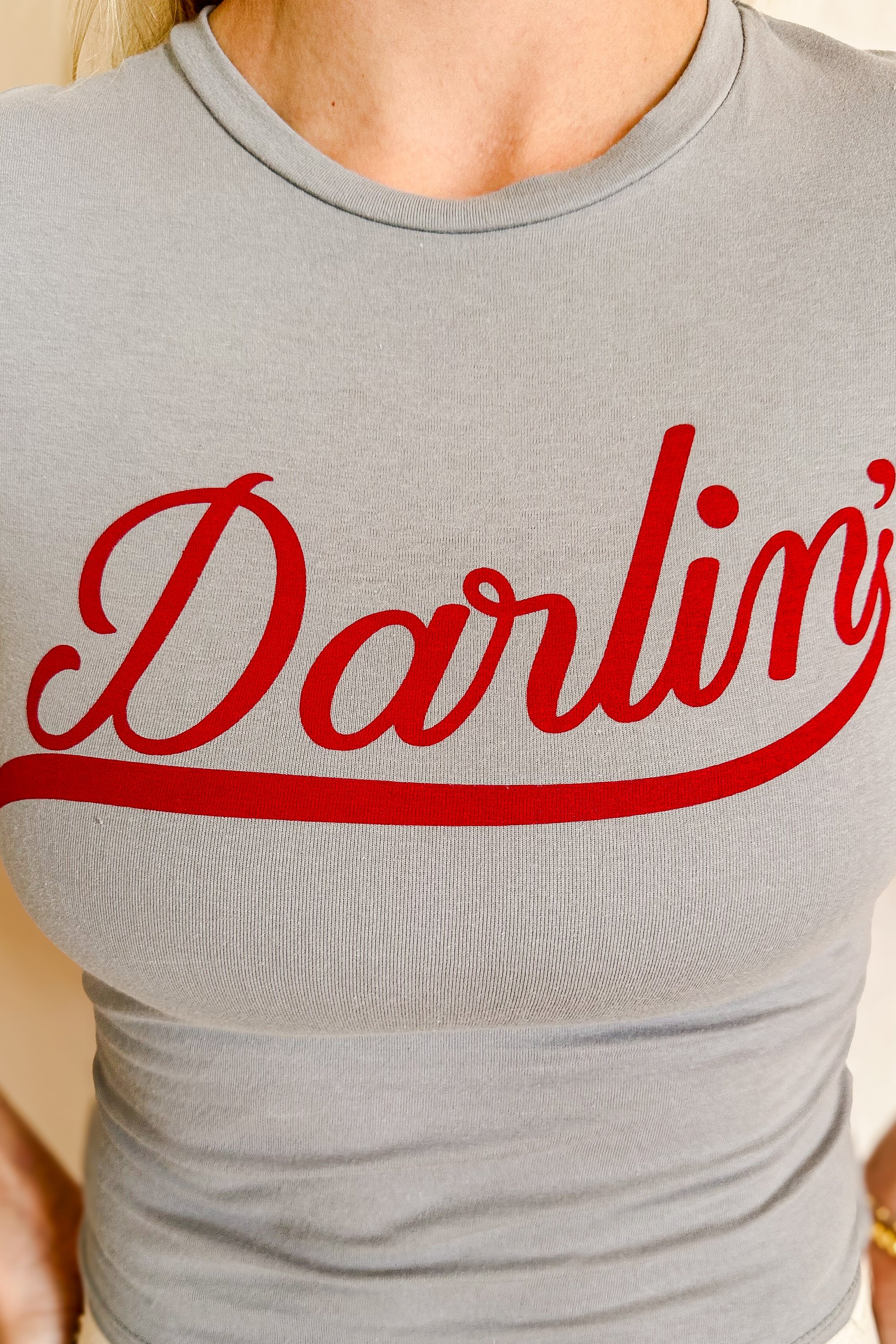 Darlin Graphic Cap Sleeve Tee / Light Blue