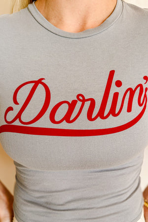 Darlin Graphic Cap Sleeve Tee / Light Blue