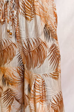 Rustic Palm Drawstring Wide Leg Pant / Natural