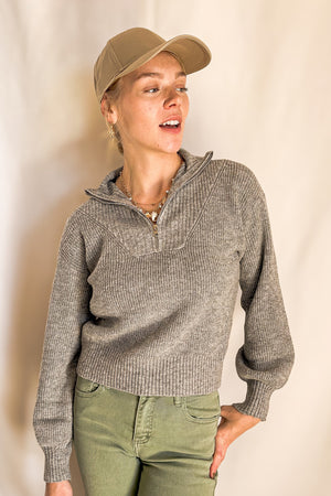 Quarter Zip Casual Sweater / Heather Grey