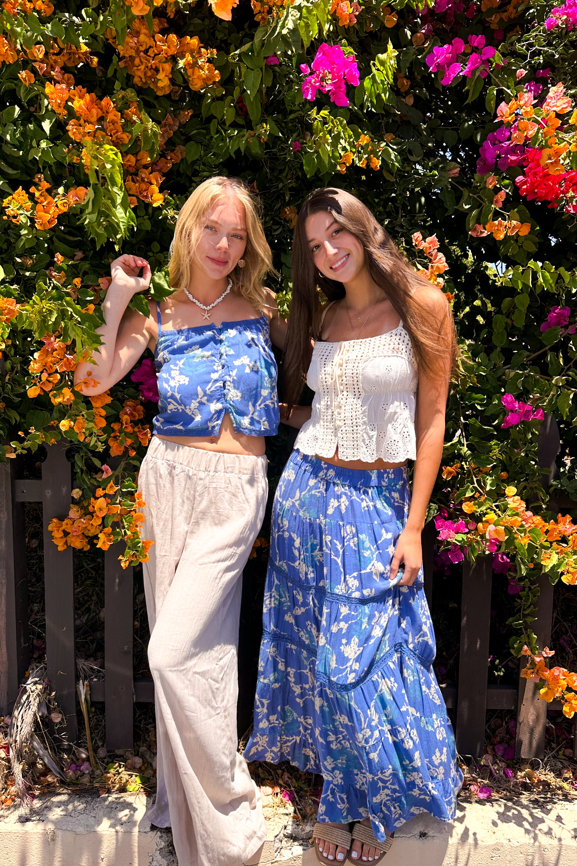 Beige Twig Floral Maxi Skirt / Blue