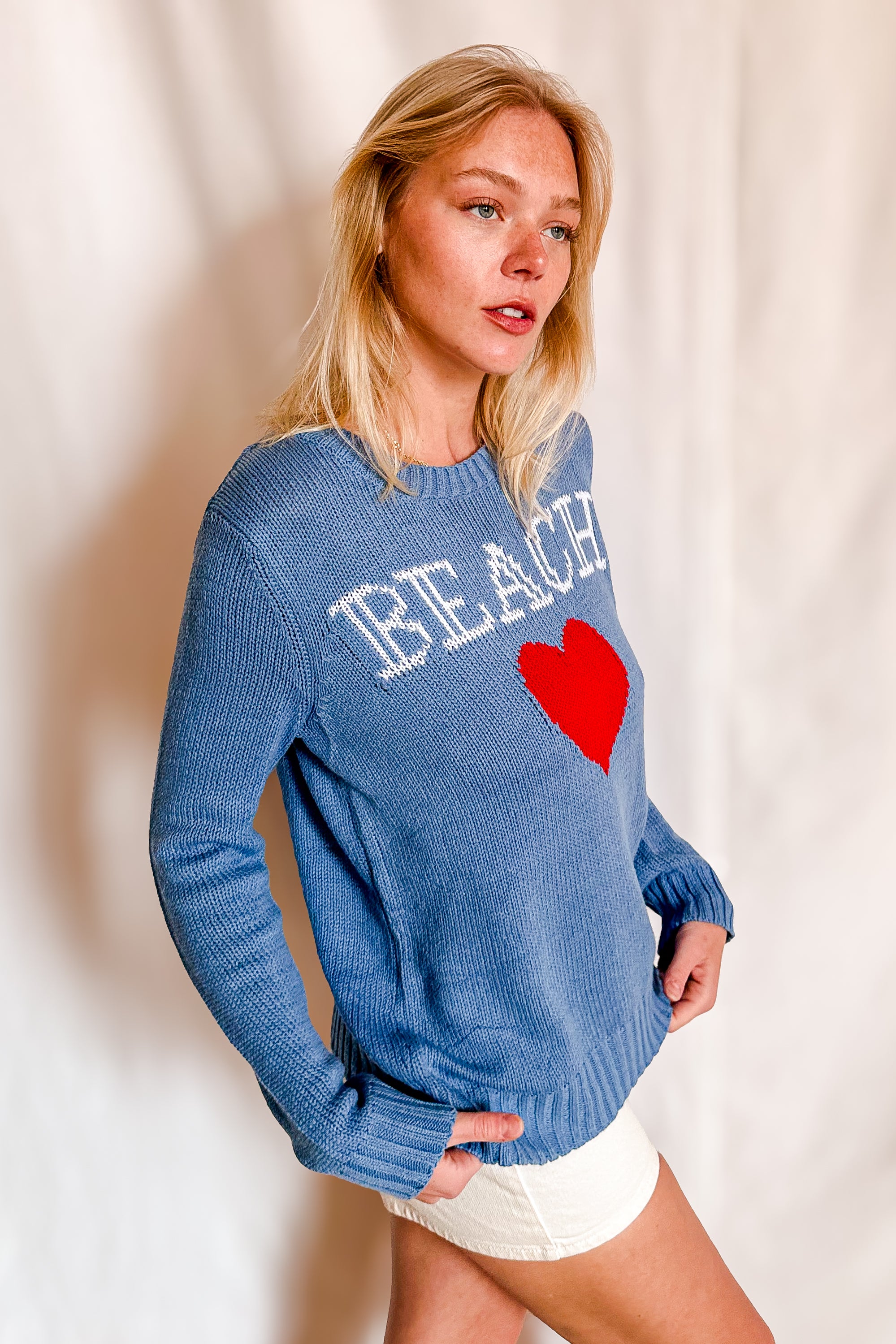 Beach Heart Crewneck Sweater / Blue