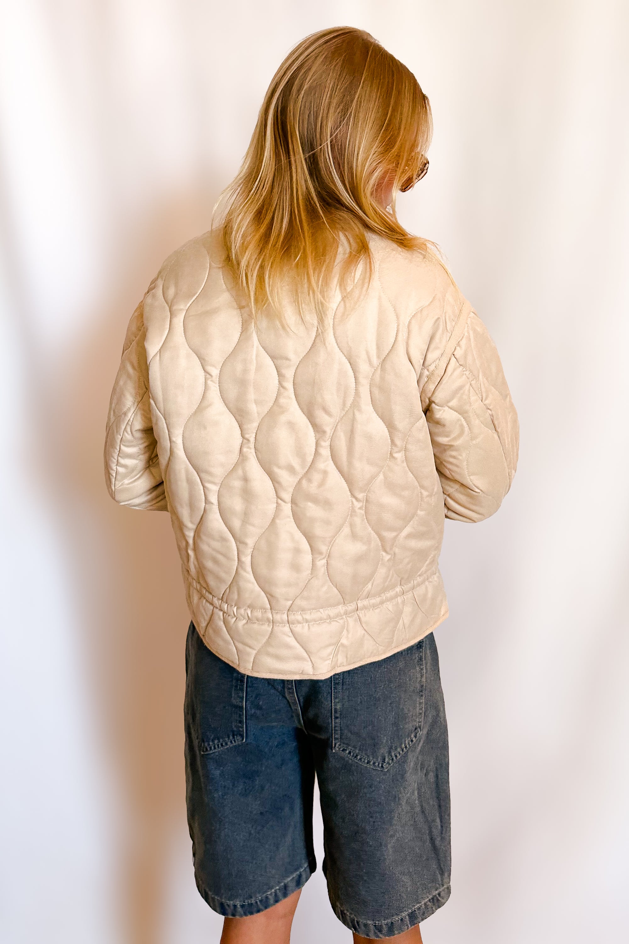Soft Quilted Button Up Jacket / Beige