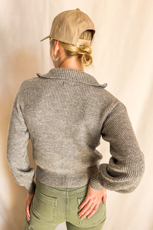 Quarter Zip Casual Sweater / Heather Grey